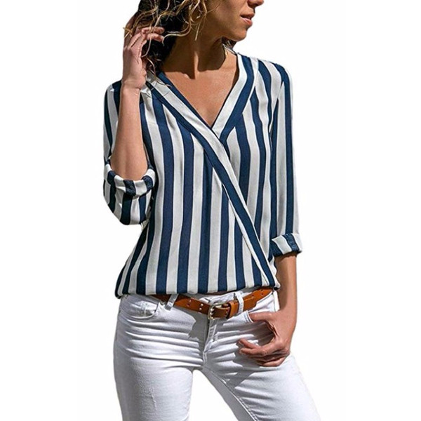 Stílusos női csíkos ing V-nyakkal, több színben