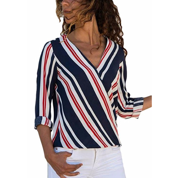 Stílusos női csíkos ing V-nyakkal, több színben