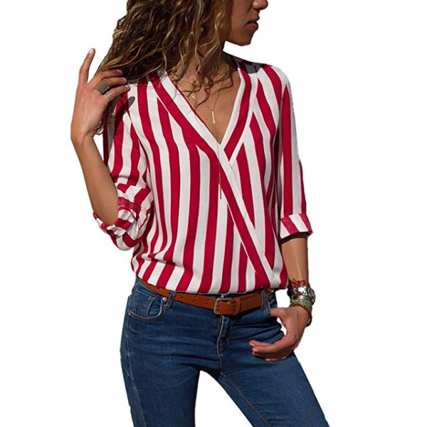 Stílusos női csíkos ing V-nyakkal, több színben