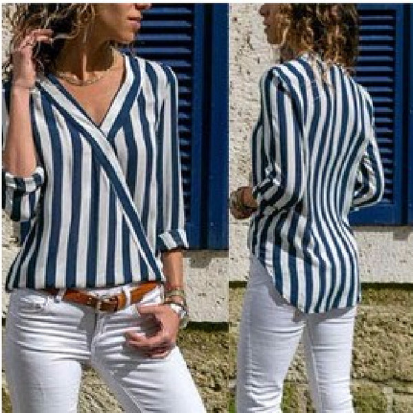 Stílusos női csíkos ing V-nyakkal, több színben