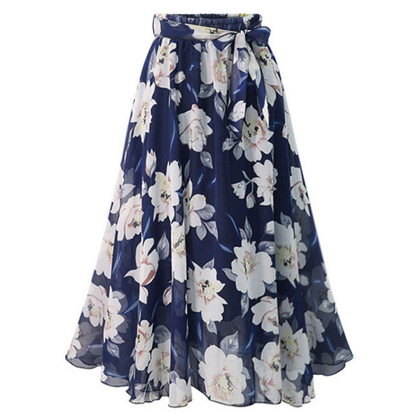 Hosszú szabású női szoknya virágmintával