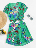 Stílusos női kétrészes szett virágmotívummal