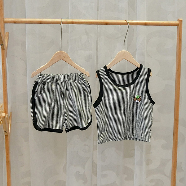 Gyerekkészlet fiúknak két részből áll - felső és rövidnadrág