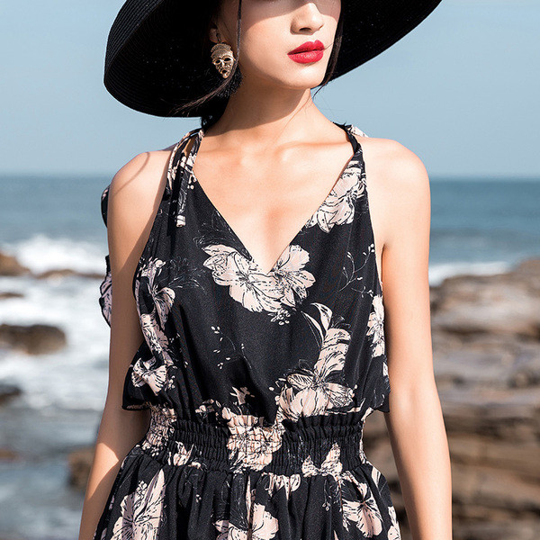 Rochie de vara dama cu spatele gol si imprimeu floral