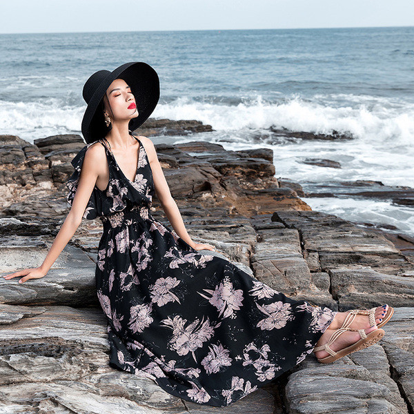 Rochie de vara dama cu spatele gol si imprimeu floral