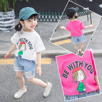 Детска тениска за момичета в бял и розов цвят с апликация