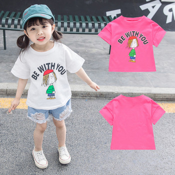 Детска тениска за момичета в бял и розов цвят с апликация