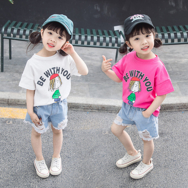 Gyerek póló lányoknak fehér és rózsaszín színben, rátéttel