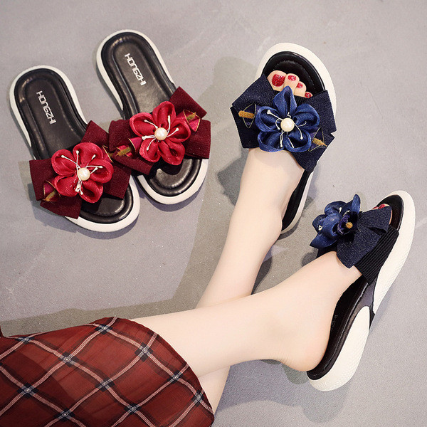 Papuci moderni de dama cu element 3D si perle in mai multe culori