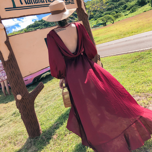 Strandruha transzferrel és derekán megkötős bordó színben