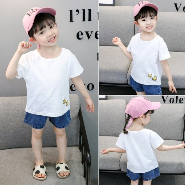 Alkalmi gyerek póló fehér színben, rátéttel lányoknak