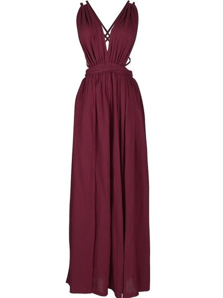 Rochie de plajă cu bretele și spate gol în visiniu și albastru