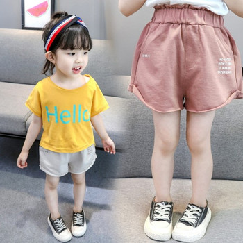 Детски къси панталони в два цвята с джобове и надписи