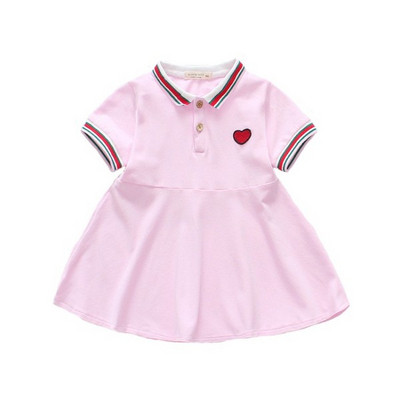 Детска ежедневна рокля в розов и бял цвят с бродерия 