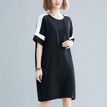 Casual γυναικείο φόρεμα ευρύ μοτίβο σε μαύρο χρώμα