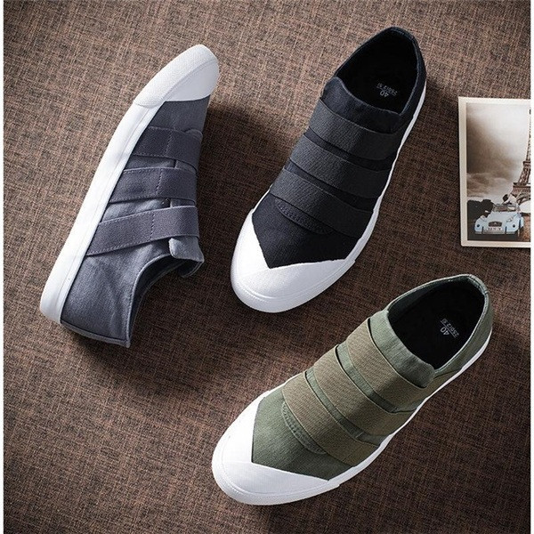 Мъжки платнени кецове с гумена подметка в черен,сив и зелен цвят