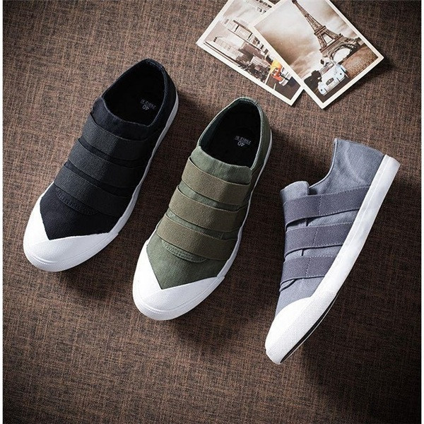 Мъжки платнени кецове с гумена подметка в черен,сив и зелен цвят