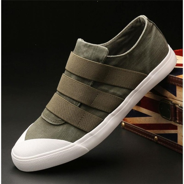 Мъжки платнени кецове с гумена подметка в черен,сив и зелен цвят