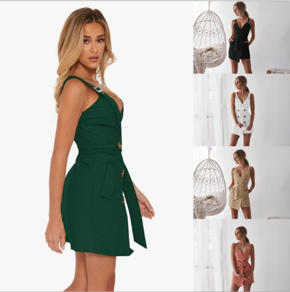 НОВО Модерен дамски гащеризон с копчета и V-образно деколте в няколко цвята 