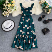 Лятна дамска рокля дълъг модел с флорален десен в няколко цвята 