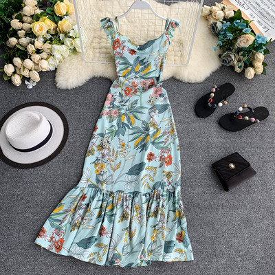 Лятна дамска рокля дълъг модел с флорален десен в няколко цвята 