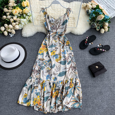 Лятна дамска рокля дълъг модел с флорален десен в няколко цвята 