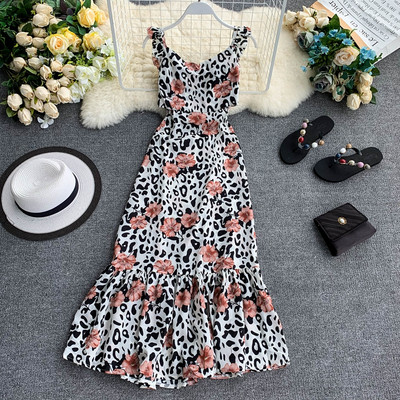 Лятна дамска рокля дълъг модел с флорален десен в няколко цвята 