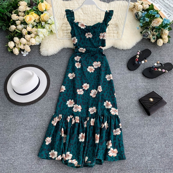 Лятна дамска рокля дълъг модел с флорален десен в няколко цвята 