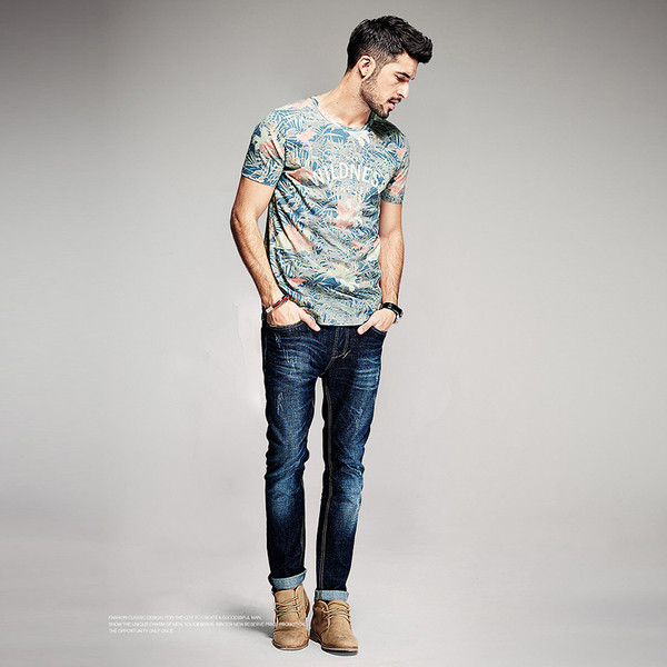 Мъжка модерна тениска с флорален принт 