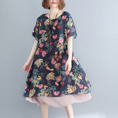 Модерна  дамска рокля с флорален мотив и къс ръкав