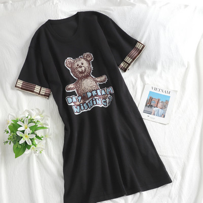 Ежедневна дамска рокля с апликация в бял и черен цвят