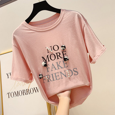 Дамска тениска с надпис и 3D  елемент