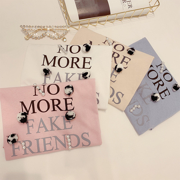 Дамска тениска с надпис и 3D  елемент