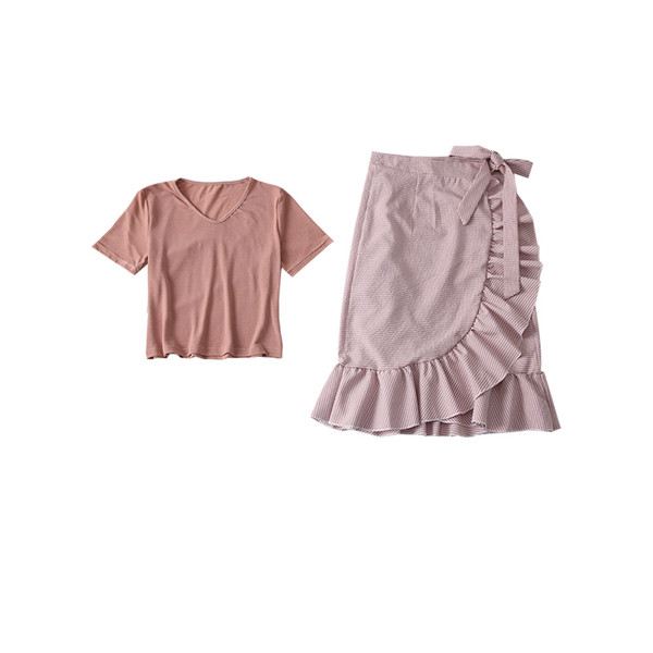 Ежедневен дамски комплект в розов и черен цвят