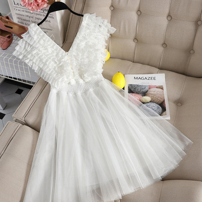 Модерна дамска рокля с V-образно деколте и перли в три цвята