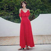 Ежедневна дамска разкроена рокля с V - образно деколте и презрамки в няколко цвята