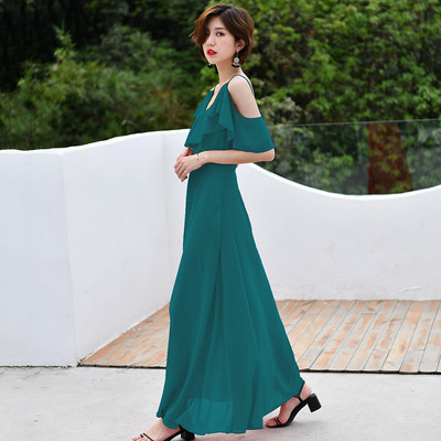 Ежедневна дамска разкроена рокля с V - образно деколте и презрамки в няколко цвята