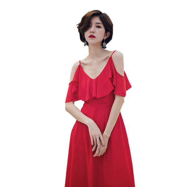 Ежедневна дамска разкроена рокля с V - образно деколте и презрамки в няколко цвята