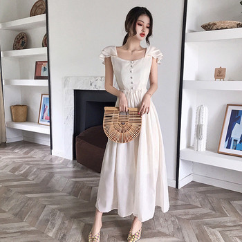 Дамска лятна разкроена рокля с къс ръкав и копчета