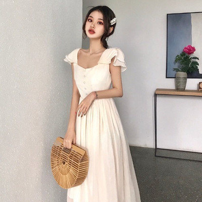 Дамска лятна разкроена рокля с къс ръкав и копчета