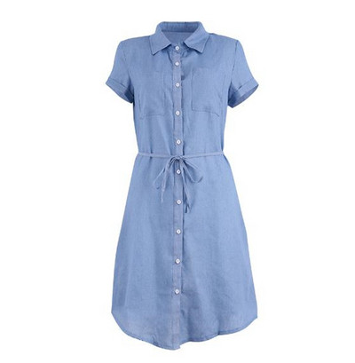 Модерна дамска дънкова рокля в светъл и тъмен цвят