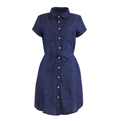 Модерна дамска дънкова рокля в светъл и тъмен цвят