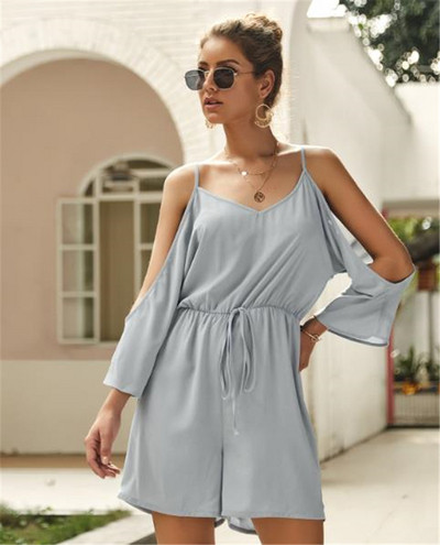 Модерен дамски гащеризон с тънки презрамки и връзки 