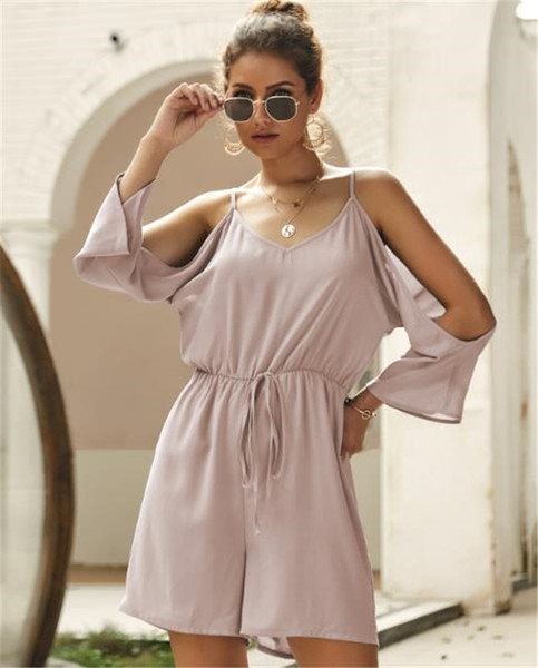 Модерен дамски гащеризон с тънки презрамки и връзки 