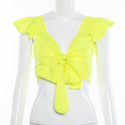 Ежедневна дамска блуза с къс ръкав и V-образно деколте