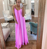 Σύγχρονο γυναικείο φόρεμα με λουράκια σε ροζ και μοβ χρώμα