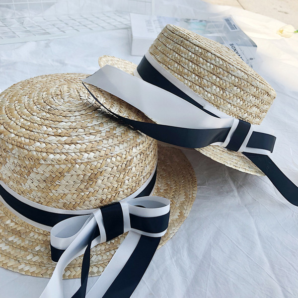 Дамска плажна шапка с панделка в два цвята