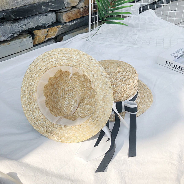 Дамска плажна шапка с панделка в два цвята