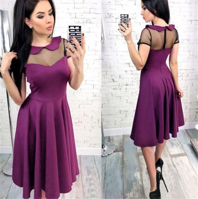 Модерна дамска рокля с къс ръкав и тюл в розов цвят