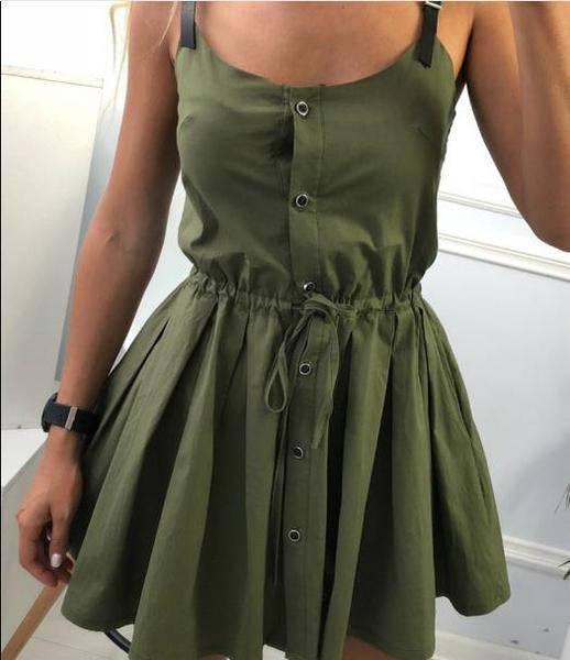 Ежедневна дамска рокля  с копчета разкроен модел 